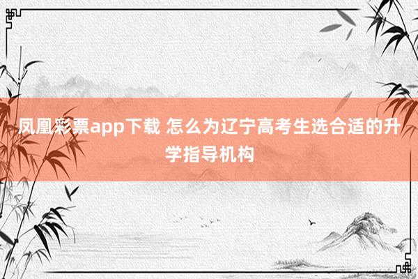 凤凰彩票app下载 怎么为辽宁高考生选合适的升学指导机构
