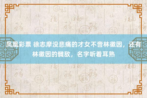 凤凰彩票 徐志摩没悲痛的才女不啻林徽因，还有林徽因的雠敌，名字听着耳熟