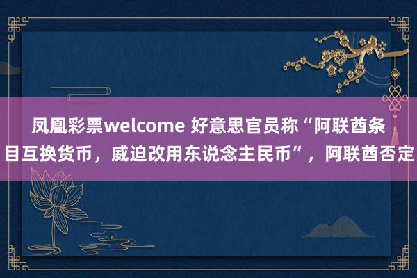 凤凰彩票welcome 好意思官员称“阿联酋条目互换货币，威迫改用东说念主民币”，阿联酋否定