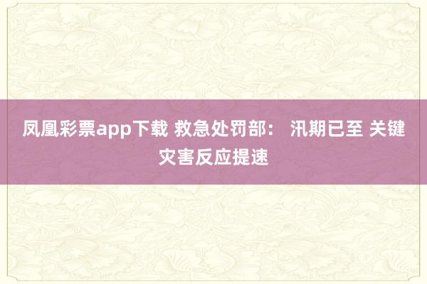 凤凰彩票app下载 救急处罚部： 汛期已至 关键灾害反应提速