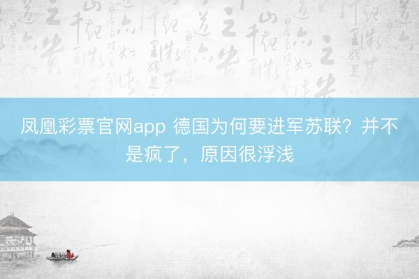 凤凰彩票官网app 德国为何要进军苏联？并不是疯了，原因很浮浅